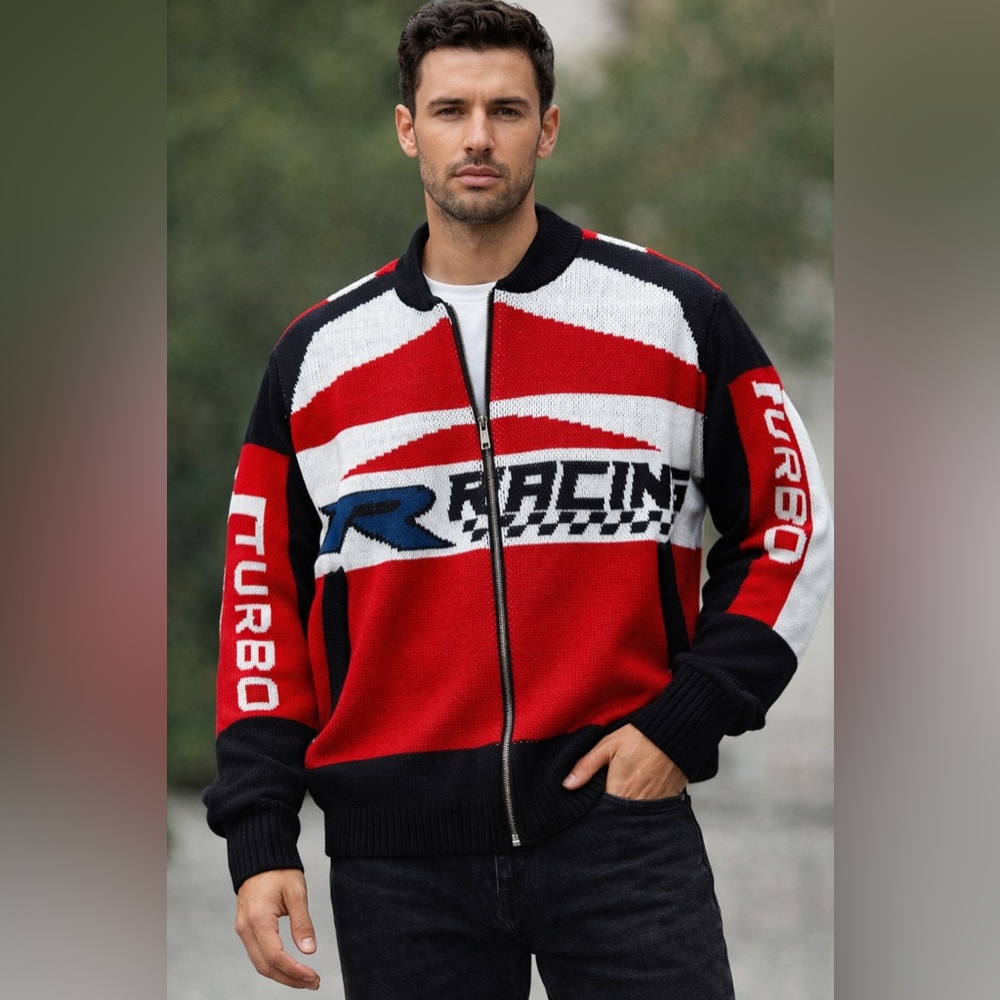 Copper Rivet Men's Racing red‎ Zip-Up Knit Sweater jacket bomber size XL NWT